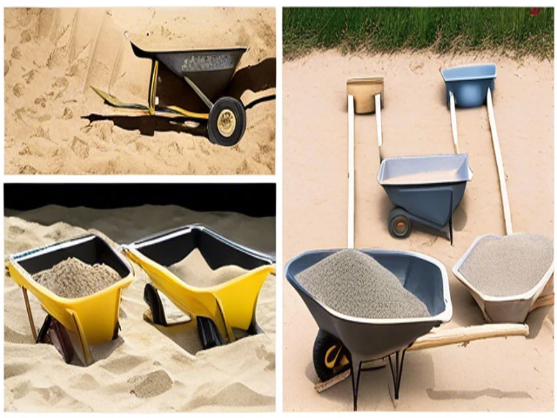several wheelbarrows in sand 
Wheelbarrow Sand Capacity
a wheelbarrow full of sand
a wheelbarrow in the sand
